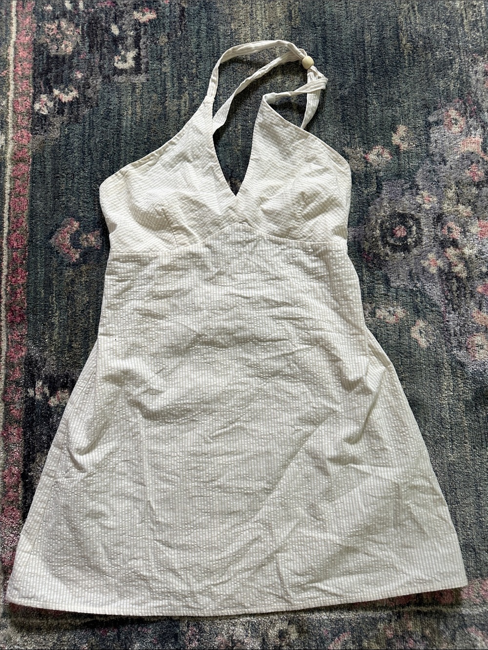 wild fable White and Cream Striped Seersucker Halter Mini Dress Size Small NEW